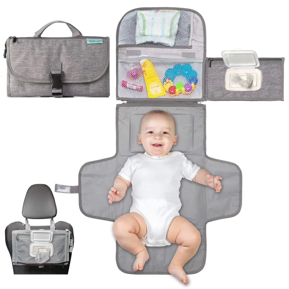 Kopi Baby Portable Diaper Changing Pad - Baby Diaper Changer Travel Bag with Wipes Pocket, Smart Design Portable Changing Mat, Infant Travel Station Kit, Gift for Newborn Girl & Boy - Grey, Classic Kopi Baby Portable Diaper Changing Pad - Baby Diaper Changer Travel Bag with Wipes Pocket, Smart Design Portable Changing Mat, Infant Travel Station Kit, Gift for Newborn Girl & Boy - Grey, Classic
