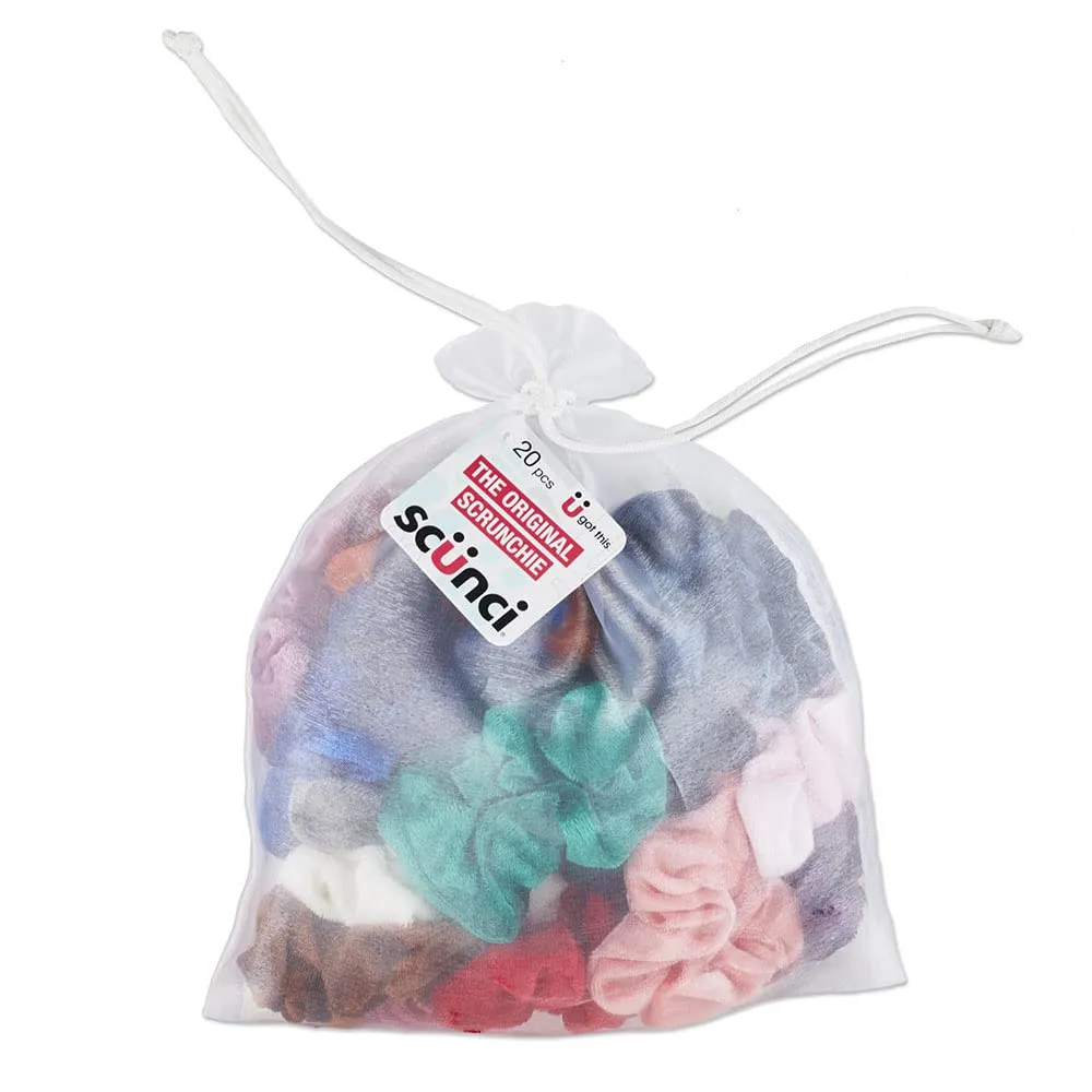 Conair Scunci The Original Velvet Scrunchie for Women and Girls, Assorted Colors, 20 Count