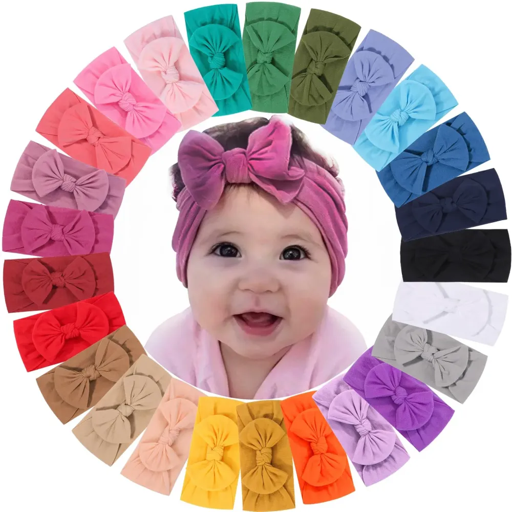 ALinmo 25PCS Baby Nylon Headbands Soft Hairbands Hair Bow Elastics for Baby Girls Newborn Infant Toddlers Kids ALinmo 25PCS Baby Nylon Headbands Soft Hairbands Hair Bow Elastics for Baby Girls Newborn Infant Toddlers Kids