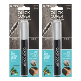 RED by KISS Quick Cover Root Touch Up Rescue (Black 2 Pack), Mascara Natural Water-Resistant Temporary Gray Concealer Cover Up Brush for Hair Mustache & Beard, Formulated with Jojoba Oil
