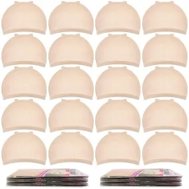 MORGLES 20 Pcs Wig Cap Beige, Stretchy Nylon Wig Caps for Women