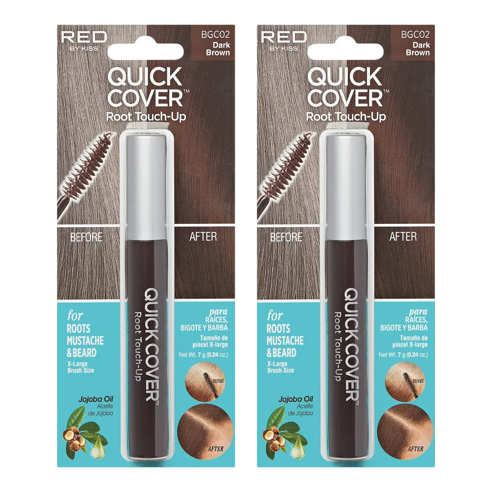 RED by KISS Quick Cover Root Touch Up Rescue (Dark Brown 2 Pack), Mascara Natural Water-Resistant Temporary Gray Concealer Cover Up Brush for Hair Mustache & Beard, Formulated with Jojoba Oil RED by KISS Quick Cover Root Touch Up Rescue (Dark Brown 2 Pack), Mascara Natural Water-Resistant Temporary Gray Concealer Cover Up Brush for Hair Mustache & Beard, Formulated with Jojoba Oil