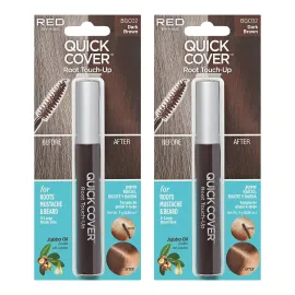 RED by KISS Quick Cover Root Touch Up Rescue (Dark Brown 2 Pack), Mascara Natural Water-Resistant Temporary Gray Concealer Cover Up Brush for Hair Mustache & Beard, Formulated with Jojoba Oil