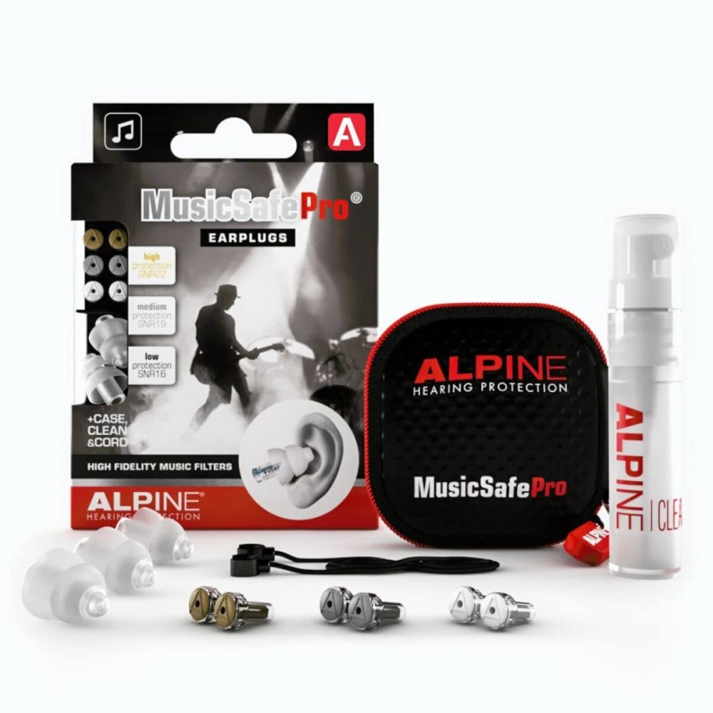 Alpine MusicSafe Pro - High Fidelity Earplugs for Musicians - 3 Interchangeable Premium Filter Sets: 16, 19 & 22 dB - Professional Musician Hearing Protection - Transparent Alpine MusicSafe Pro - High Fidelity Earplugs for Musicians - 3 Interchangeable Premium Filter Sets: 16, 19 & 22 dB - Professional Musician Hearing Protection - Transparent