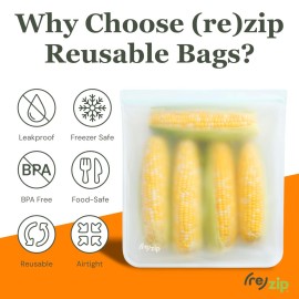 (re) zip Gallon Reusable Storage Bags, BPA-Free, Leakproof, Food-Grade 100% Food-Safe PEVA, for Food Storage and Freezer Use, Holds 16 cups | 128 fl oz, 4-Pack (Clear) (re) zip Gallon Reusable Storage Bags, BPA-Free, Leakproof, Food-Grade 100% Food-Safe PEVA, for Food Storage and Freezer Use, Holds 16 cups | 128 fl oz, 4-Pack (Clear)