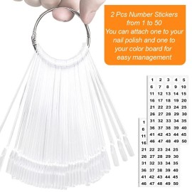 JASSINS 50 Pcs Nail Swatch Sticks with Ring and Numbered Tips - Clear Fan-shaped Display for Nail Art Polish Practice JASSINS 50 Pcs Nail Swatch Sticks with Ring and Numbered Tips - Clear Fan-shaped Display for Nail Art Polish Practice