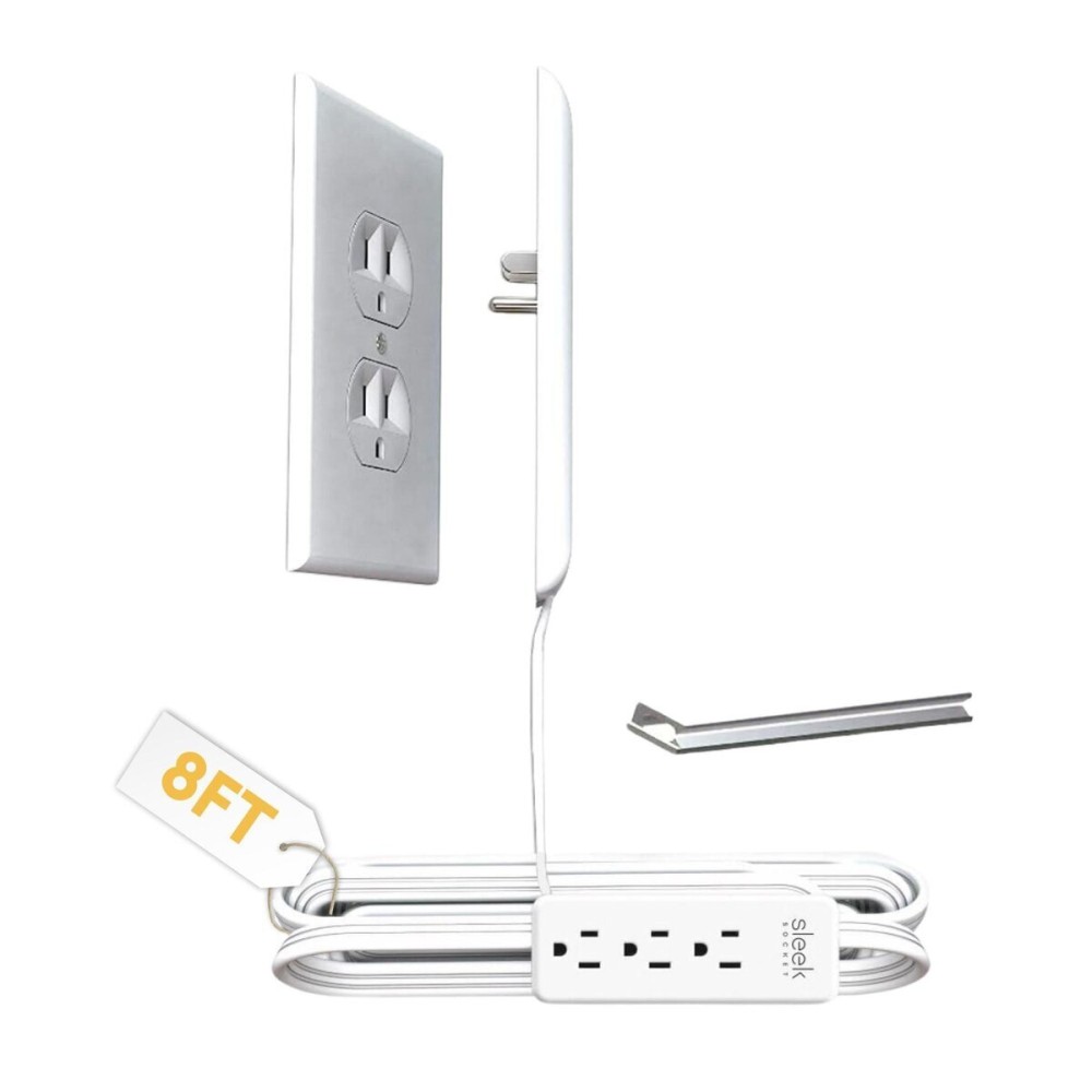 Sleek Socket No Shock Child Protector, Outlet & Plug Concealer with Protective Cord Clips, 8-Foot Flat Extension Cord with Multiple Outlets, Baby Proofing Outlet Cover, No Access To Dangerous Cords Sleek Socket No Shock Child Protector, Outlet & Plug Concealer with Protective Cord Clips, 8-Foot Flat Extension Cord with Multiple Outlets, Baby Proofing Outlet Cover, No Access To Dangerous Cords
