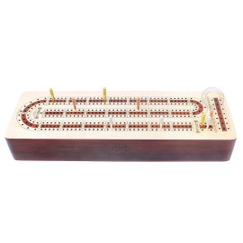 House of Cribbage Continuous Cribbage Board Alphabet e Shape Inlaid in Maple and Bloodwood with Storage Drawer for pegs and Cards - 3 Tracks