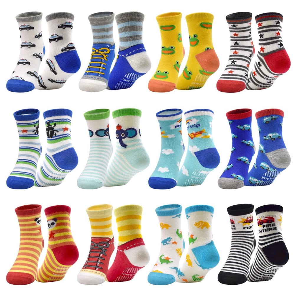 SkiBeaut Toddlers Socks Kids Non Slip Grips Sticky Slippery Toddler Boys Girls Children House Socks for 3-5 Years Old 12 Pairs SkiBeaut Toddlers Socks Kids Non Slip Grips Sticky Slippery Toddler Boys Girls Children House Socks for 3-5 Years Old 12 Pairs