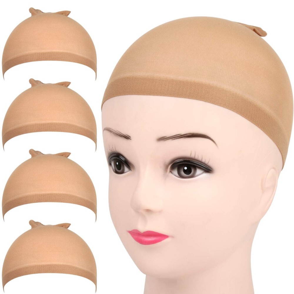 Fandamei 4 pieces Light Brown Stocking Wig Caps Stretchy Nylon Wig Caps for Women Fandamei 4 pieces Light Brown Stocking Wig Caps Stretchy Nylon Wig Caps for Women