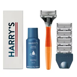 Harry\'s Shaving Kit for Men - Razor Handle, 5 Razor Blade Refills, Foaming Shave Gel, and Travel Blade Cover - Ember