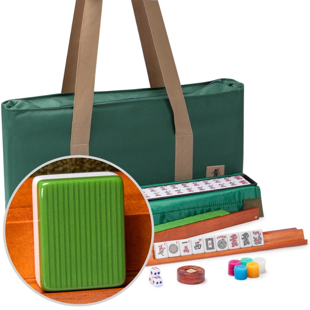 Yellow Mountain Imports American Mahjong Set, Huntington with 166 Melamine Mahjong Tiles, Mineral Green Soft Case - 4 All-in-One Racks with Pushers, Scoring Coins, Dice, and Wind Indicator Yellow Mountain Imports American Mahjong Set, Huntington with 166 Melamine Mahjong Tiles, Mineral Green Soft Case - 4 All-in-One Racks with Pushers, Scoring Coins, Dice, and Wind Indicator