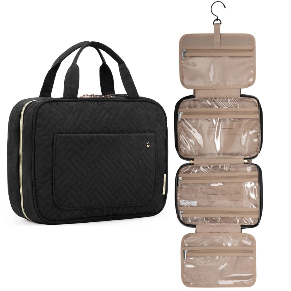BAGSMART Toiletry Bag Travel Bag with Hanging Hook, Water-resistant Makeup Cosmetic Bag Travel Organizer for Accessories, Shampoo, Full-size Container, Toiletries (Black, Medium) BAGSMART Toiletry Bag Travel Bag with Hanging Hook, Water-resistant Makeup Cosmetic Bag Travel Organizer for Accessories, Shampoo, Full-size Container, Toiletries (Black, Medium)