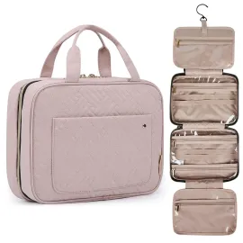 BAGSMART Toiletry Bag Travel Bag with Hanging Hook, Water-resistant Makeup Cosmetic Bag Travel Organizer for Accessories, Shampoo, Full-size Container, Toiletries (Baby Pink, Medium) BAGSMART Toiletry Bag Travel Bag with Hanging Hook, Water-resistant Makeup Cosmetic Bag Travel Organizer for Accessories, Shampoo, Full-size Container, Toiletries (Baby Pink, Medium)