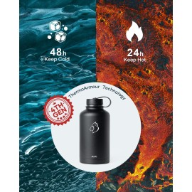BUZIO Vacuum Insulated Stainless Steel Water Bottle 64oz (Cold for 48 Hrs/Hot for 24 Hrs) BPA Free Double Wall Travel Mug/Flask for Outdoor Sports Hiking, Cycling, Camping, Running