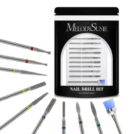 MelodySusie 10pcs Nail Drill Bits Set, 3/32 Inch Diamond Cuticle Nail Bits Kit for Nail Drill E-File, Manicure Pedicure Remover Tools for Acrylic Gel Nails, Salon Home Nail Care Supplies, Silver