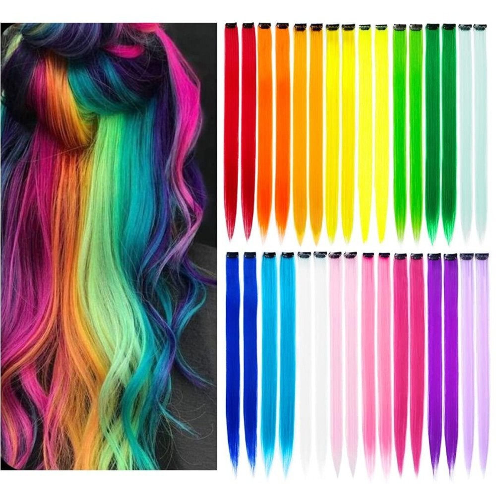 KGBFASS 32Packs Colored Hair Extensions 20Inch Straight Color Clip in on Hair Extension Rainbow Party Highlights Synthetic Hairpiece for Girls (16 colors) KGBFASS 32Packs Colored Hair Extensions 20Inch Straight Color Clip in on Hair Extension Rainbow Party Highlights Synthetic Hairpiece for Girls (16 colors)
