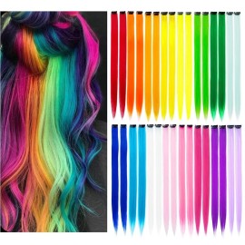 KGBFASS 32Packs Colored Hair Extensions 20Inch Straight Color Clip in on Hair Extension Rainbow Party Highlights Synthetic Hairpiece for Girls (16 colors) KGBFASS 32Packs Colored Hair Extensions 20Inch Straight Color Clip in on Hair Extension Rainbow Party Highlights Synthetic Hairpiece for Girls (16 colors)