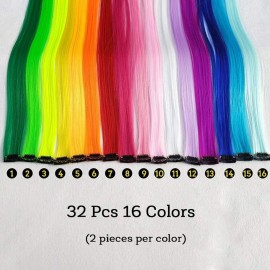 KGBFASS 32Packs Colored Hair Extensions 20Inch Straight Color Clip in on Hair Extension Rainbow Party Highlights Synthetic Hairpiece for Girls (16 colors) KGBFASS 32Packs Colored Hair Extensions 20Inch Straight Color Clip in on Hair Extension Rainbow Party Highlights Synthetic Hairpiece for Girls (16 colors)