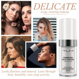 TLM Colour Changing Foundation, 2Pack Flawless Color Changing Foundation Makeup Base Moisturizing Liquid Foundation for Women, Concealer Cover, Girls SPF15, Sunscreen, Non-Greasy,Long Lasting