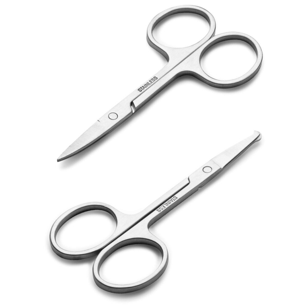 Facial Hair Small Grooming Scissors For Men Women - Eyebrow, Nose Hair, Mustache, Beard, Eyelashes, Ear Trimming Kit - Curved and Rounded Safety Tip Clippers For Hair Cutting - 2PCS Silver Facial Hair Small Grooming Scissors For Men Women - Eyebrow, Nose Hair, Mustache, Beard, Eyelashes, Ear Trimming Kit - Curved and Rounded Safety Tip Clippers For Hair Cutting - 2PCS Silver