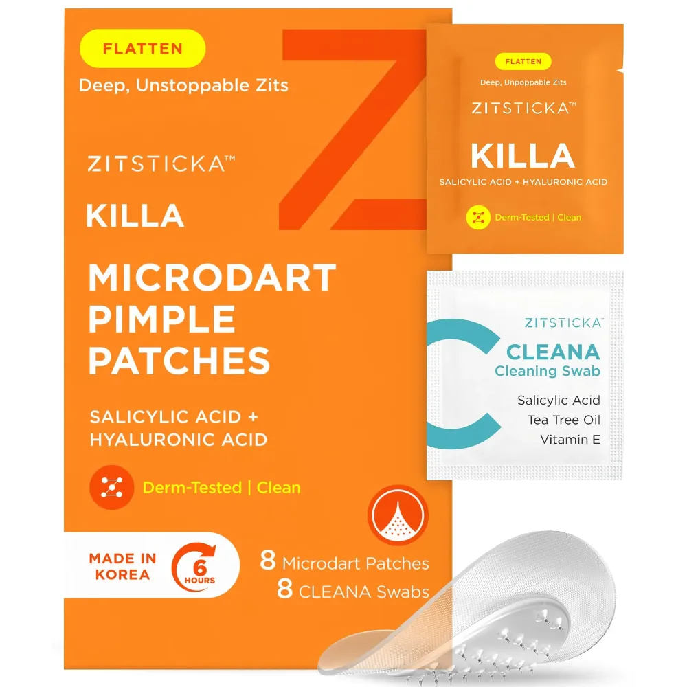 ZitSticka Killa Pimple Patches for Face - World\'s Most Potent Pimple Patch with Fast-Acting Microdarts - Starts Working within 6 Hours for Deep, Early-Stage Zits - Regular 8 Count with Cleana Swab ZitSticka Killa Pimple Patches for Face - World\'s Most Potent Pimple Patch with Fast-Acting Microdarts - Starts Working within 6 Hours for Deep, Early-Stage Zits - Regular 8 Count with Cleana Swab
