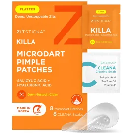 ZitSticka Killa Pimple Patches for Face - World\'s Most Potent Pimple Patch with Fast-Acting Microdarts - Starts Working within 6 Hours for Deep, Early-Stage Zits - Regular 8 Count with Cleana Swab