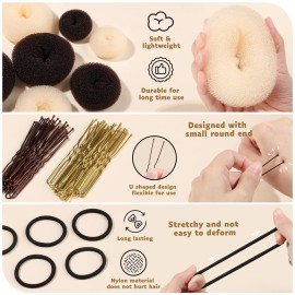 FANDAMEI Hair Bun Maker Set, Donut Bun Maker Set With 4pcs Dark Brown &4pcs Beige(2 extra-large,2 large,2 medium and 2 small), 5 pieces Hair Elastic Bands, 40 pieces Hair Bobby Pins (Brown and Gold) FANDAMEI Hair Bun Maker Set, Donut Bun Maker Set With 4pcs Dark Brown &4pcs Beige(2 extra-large,2 large,2 medium and 2 small), 5 pieces Hair Elastic Bands, 40 pieces Hair Bobby Pins (Brown and Gold)