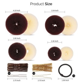 FANDAMEI Hair Bun Maker Set, Donut Bun Maker Set With 4pcs Dark Brown &4pcs Beige(2 extra-large,2 large,2 medium and 2 small), 5 pieces Hair Elastic Bands, 40 pieces Hair Bobby Pins (Brown and Gold) FANDAMEI Hair Bun Maker Set, Donut Bun Maker Set With 4pcs Dark Brown &4pcs Beige(2 extra-large,2 large,2 medium and 2 small), 5 pieces Hair Elastic Bands, 40 pieces Hair Bobby Pins (Brown and Gold)