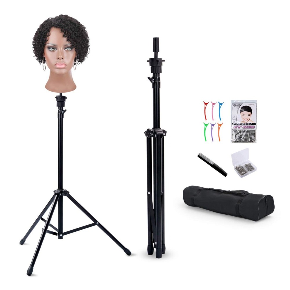 Klvied Reinforced Wig Stand Tripod Mannequin Head Stand, Adjustable Holder for Cosmetology Hairdressing Training with T-with Caps, T-Pins, Comb, Hair Clip, Carrying Bag Klvied Reinforced Wig Stand Tripod Mannequin Head Stand, Adjustable Holder for Cosmetology Hairdressing Training with T-with Caps, T-Pins, Comb, Hair Clip, Carrying Bag