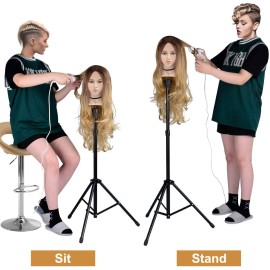 Klvied Reinforced Wig Stand Tripod Mannequin Head Stand, Adjustable Holder for Cosmetology Hairdressing Training with T-with Caps, T-Pins, Comb, Hair Clip, Carrying Bag Klvied Reinforced Wig Stand Tripod Mannequin Head Stand, Adjustable Holder for Cosmetology Hairdressing Training with T-with Caps, T-Pins, Comb, Hair Clip, Carrying Bag