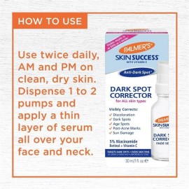 Palmer\'s Skin Success Dark Spot Corrector Fade Serum with Vitamin E and Niacinamide, Helps Reduce Dark Spots and Discoloration, Facial Serum for Uneven Skintone, 1 Ounce Palmer\'s Skin Success Dark Spot Corrector Fade Serum with Vitamin E and Niacinamide, Helps Reduce Dark Spots and Discoloration, Facial Serum for Uneven Skintone, 1 Ounce