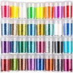 Teenitor Fine Glitter, 32 Jars, Each 8g GlitterAssorted Set for Color Arts and Craft , Eyeshadow, Makeup, Nail Art Pigment