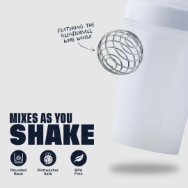 BlenderBottle Classic V2 Shaker Bottle Perfect for Protein Shakes and Pre Workout, 20-Ounce, White