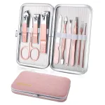 Manicure Set, Travel Mini Nail Clippers Kit Pedicure Care Tools, 10pcs Stainless Steel Grooming kit (Pink)