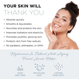 Azure Cosmetics Dermatologist Tested Hyaluronic & Retinol Face Serum - K Beauty Anti-Aging Formula for Dark Spots & Wrinkle Care - Korean Skincare, Moisturizing Complex for Glowing Skin - 1.69 fl oz