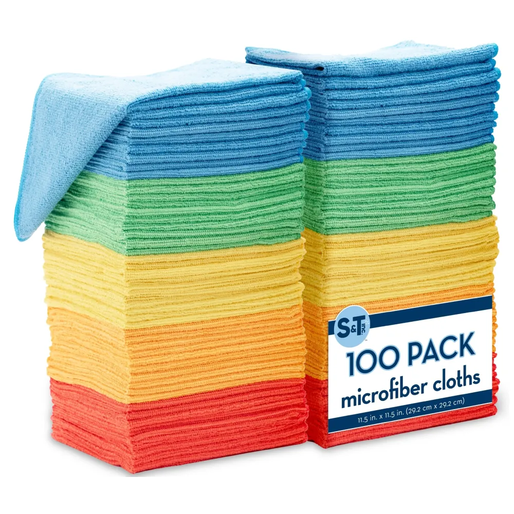 S&T INC. 100 Pack Microfiber Cleaning Cloth, Bulk Towels for Home, Reusable Microfiber Towels for Cars, Cleaning Rags, Assorted, 11.5 Inches x 11.5 Inches, 100 Count S&T INC. 100 Pack Microfiber Cleaning Cloth, Bulk Towels for Home, Reusable Microfiber Towels for Cars, Cleaning Rags, Assorted, 11.5 Inches x 11.5 Inches, 100 Count