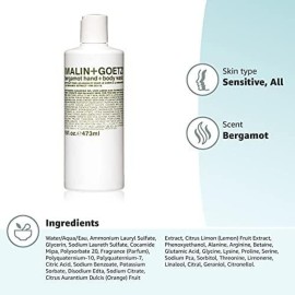Malin + Goetz Bergamot Hand & Body Wash, 16 Fl. Oz. - Men & Women Natural Body Wash For All Skin Types, Foaming Hydrating Cleansing Gel, Cruelty-Free & Vegan