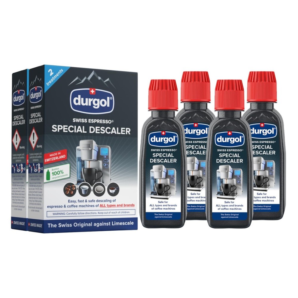 Durgol Swiss Espresso, Descaler and Decalcifier for All Brands of Espresso Machines and Coffee Makers, 4.2 Fluid Ounces (Pack of 4) Durgol Swiss Espresso, Descaler and Decalcifier for All Brands of Espresso Machines and Coffee Makers, 4.2 Fluid Ounces (Pack of 4)
