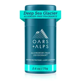 Oars + Alps Aluminum Free Deodorant for Men and Women, Dermatologist Tested and for Sensitive Skin, Vegan, Deep Sea Glacier, 1 Pack, 2.6 Oz