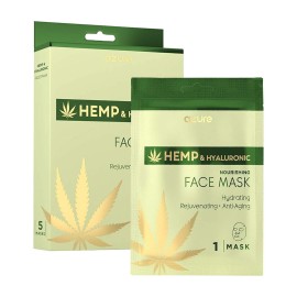 Azure Cosmetics Hemp Oil & Hyaluronic Acid Nourishing Facial Sheet - Anti Aging, Rejuvenating & Deeply Hydrating Mask - Reduces Fine Lines & Wrinkles, Locks in Moisture - Korean Skin Care - Pack of 5
