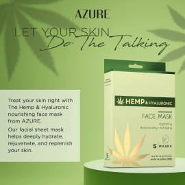 Azure Cosmetics Hemp Oil & Hyaluronic Acid Nourishing Facial Sheet - Anti Aging, Rejuvenating & Deeply Hydrating Mask - Reduces Fine Lines & Wrinkles, Locks in Moisture - Korean Skin Care - Pack of 5 Azure Cosmetics Hemp Oil & Hyaluronic Acid Nourishing Facial Sheet - Anti Aging, Rejuvenating & Deeply Hydrating Mask - Reduces Fine Lines & Wrinkles, Locks in Moisture - Korean Skin Care - Pack of 5