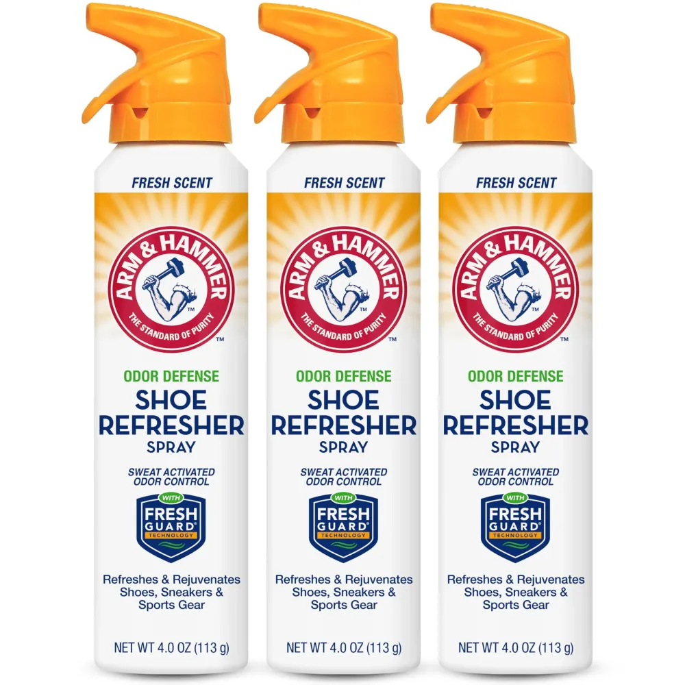 Arm and Hammer Shoe Refresher Spray, Multi-Purpose Odor Remover for All Types of Footwear, Shoe Deodorizer Spray, Shoe Odor Eliminator, Shoe Spray, Shoe Smell Eliminator, 4 oz (3 Pack) Arm and Hammer Shoe Refresher Spray, Multi-Purpose Odor Remover for All Types of Footwear, Shoe Deodorizer Spray, Shoe Odor Eliminator, Shoe Spray, Shoe Smell Eliminator, 4 oz (3 Pack)