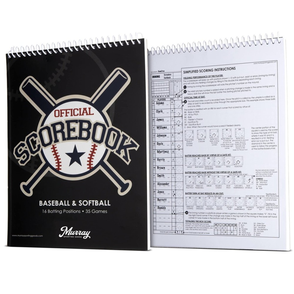 Murray Sporting Goods Baseball & Softball Scorebook - 35 Games Score Book - Score Keeping Book for Stats - Adult, Youth, Little League Baseball Softball Scorebook for Scorekeepers Murray Sporting Goods Baseball & Softball Scorebook - 35 Games Score Book - Score Keeping Book for Stats - Adult, Youth, Little League Baseball Softball Scorebook for Scorekeepers