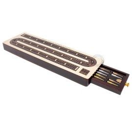 House of Cribbage - 3 Track Continuous Cribbage Board Inlaid in Rosewood - Maple Wood - Size: 12.5 Inches - Storage Drawer for Cribbage Pegs House of Cribbage - 3 Track Continuous Cribbage Board Inlaid in Rosewood - Maple Wood - Size: 12.5 Inches - Storage Drawer for Cribbage Pegs