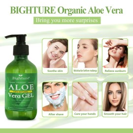 BIGHTURE Aloe Vera Gel, 100% Aloe Vera Organic from Freshly Cut Aloe Leaves, Skin Care for Deeply & Rapidly Soothing, Firming, After Shave, Sunburn Relieve, etc BIGHTURE Aloe Vera Gel, 100% Aloe Vera Organic from Freshly Cut Aloe Leaves, Skin Care for Deeply & Rapidly Soothing, Firming, After Shave, Sunburn Relieve, etc