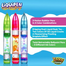 Yoya Liquipen - Liquid Motion Bubbler Pens Toy (3 Pack) - Writes Like a Regular Pen - Colorful Timer Pens Great for Stress and Anxiety Relief - Cool Fidget Toys for Kids and Adults Yoya Liquipen - Liquid Motion Bubbler Pens Toy (3 Pack) - Writes Like a Regular Pen - Colorful Timer Pens Great for Stress and Anxiety Relief - Cool Fidget Toys for Kids and Adults