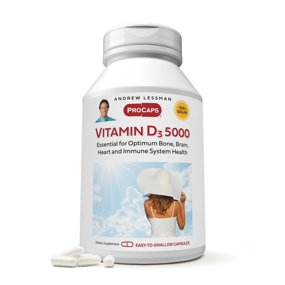 ANDREW LESSMAN Vitamin D3 5000 IU 60 Capsules - High Potency, Essential for Calcium Absorption, Supports Bone Health, Healthy Muscle Function, Immune System, More. Small Easy to Swallow Capsules ANDREW LESSMAN Vitamin D3 5000 IU 60 Capsules - High Potency, Essential for Calcium Absorption, Supports Bone Health, Healthy Muscle Function, Immune System, More. Small Easy to Swallow Capsules