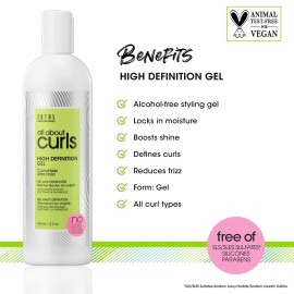 ALL ABOUT CURLS High Definition Gel | For Curly Hair Styling | Alcohol-Free | Moisturize, Define & Enhance Texture | Reduce Frizz & Boost Shine | Crunchless Ultra Hold | Vegan, Paraben Free | 15 Fl Oz ALL ABOUT CURLS High Definition Gel | For Curly Hair Styling | Alcohol-Free | Moisturize, Define & Enhance Texture | Reduce Frizz & Boost Shine | Crunchless Ultra Hold | Vegan, Paraben Free | 15 Fl Oz