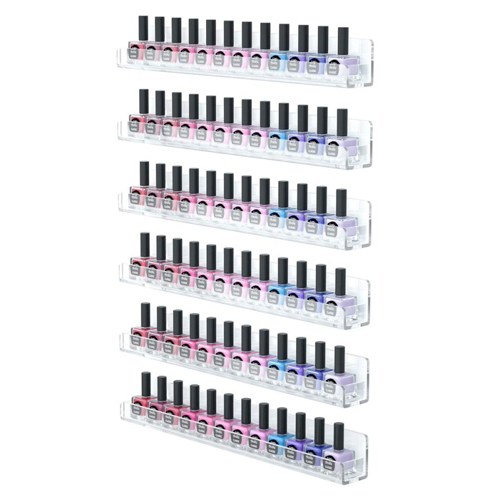 FEMELI Nail Polish Wall Rack: 6 Shelves 15 Inch Clear Acrylic Nail Polish Organizer for 66-90 Bottles Multi-Purpose Acrylic Floating Shelves (15 Inch, Clear) FEMELI Nail Polish Wall Rack: 6 Shelves 15 Inch Clear Acrylic Nail Polish Organizer for 66-90 Bottles Multi-Purpose Acrylic Floating Shelves (15 Inch, Clear)